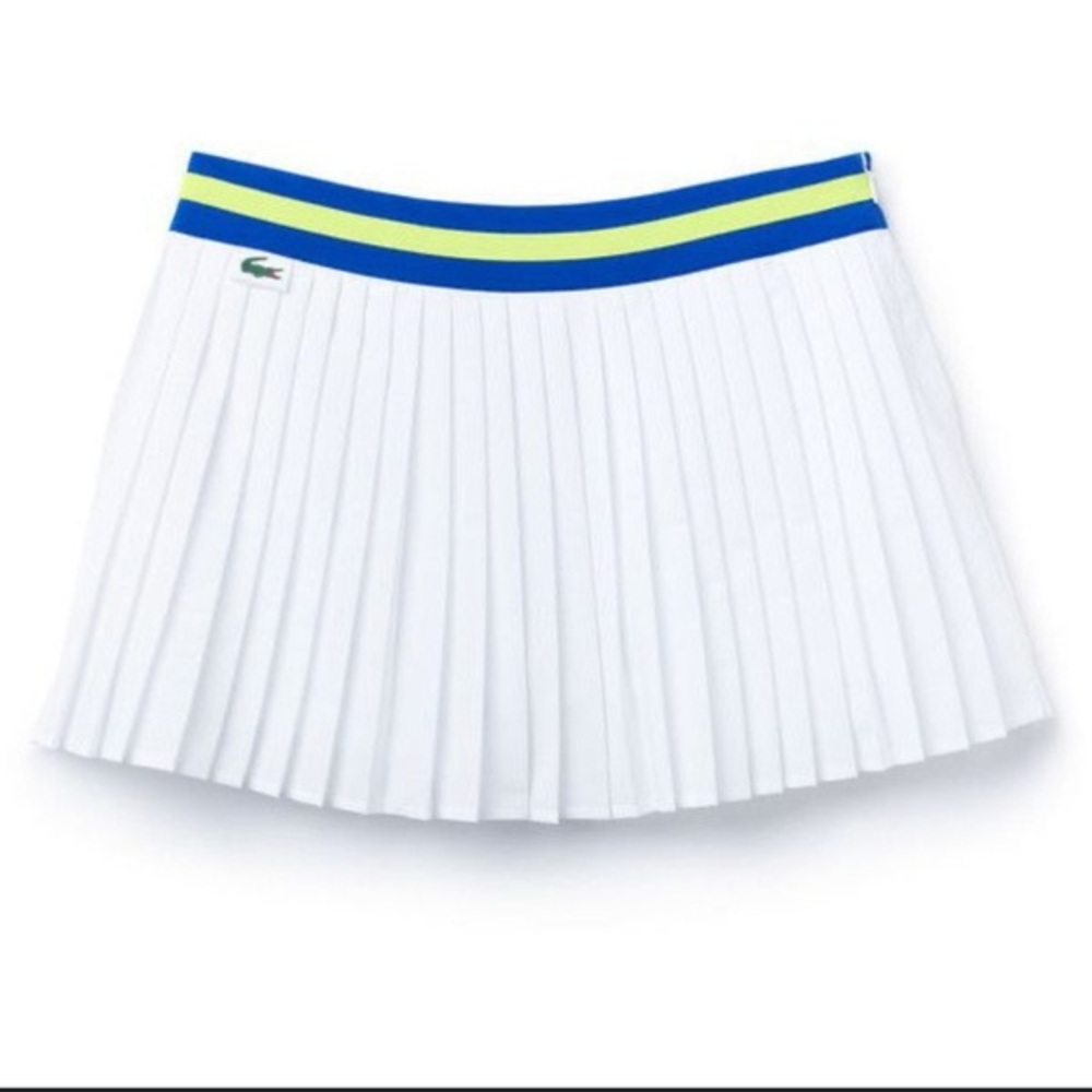 Lacoste White Pleated Mini Skirt with Blue and Yellow Waistband